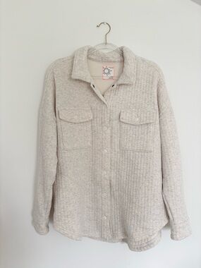 Aerie Quilted Button-Front Shacket in Oatmeal
